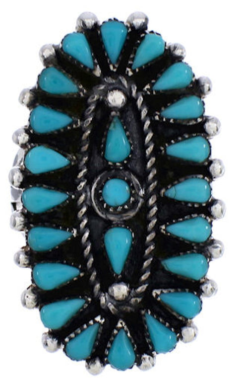 Southwest Silver Needlepoint Turquoise Ring Size 8-3/4 YX35100
